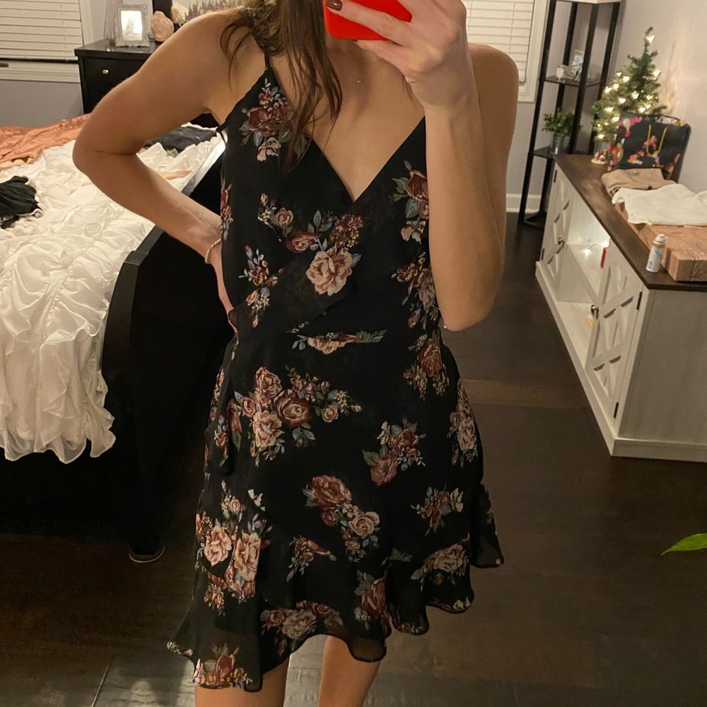 Francesca’s black floral dress